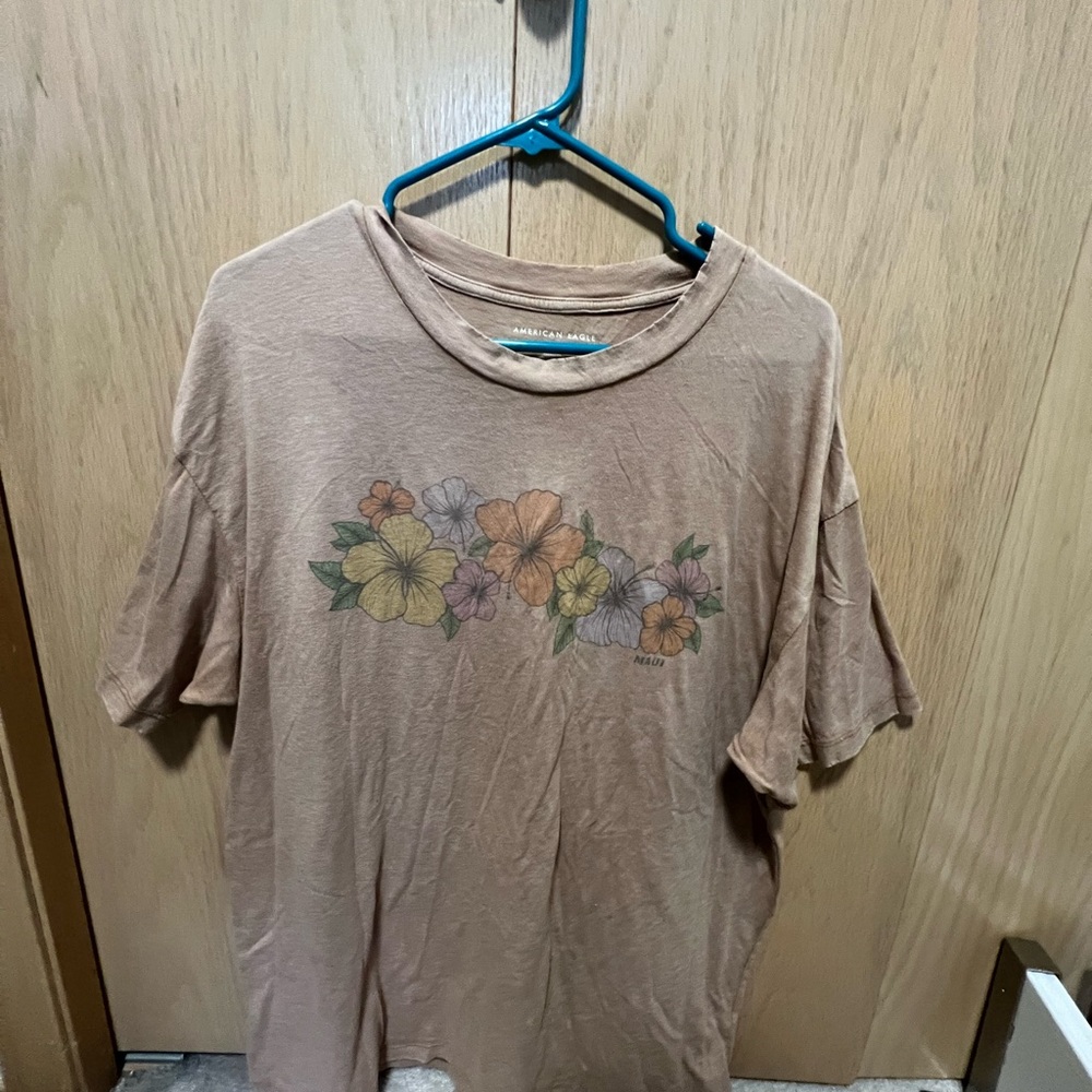 American Eagle Outfitters Brown Floral Short Sleeve Tee